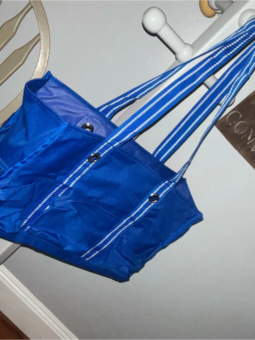 Thirty one Spirit edition . Blue Canvas Tote Bag with Striped Handles